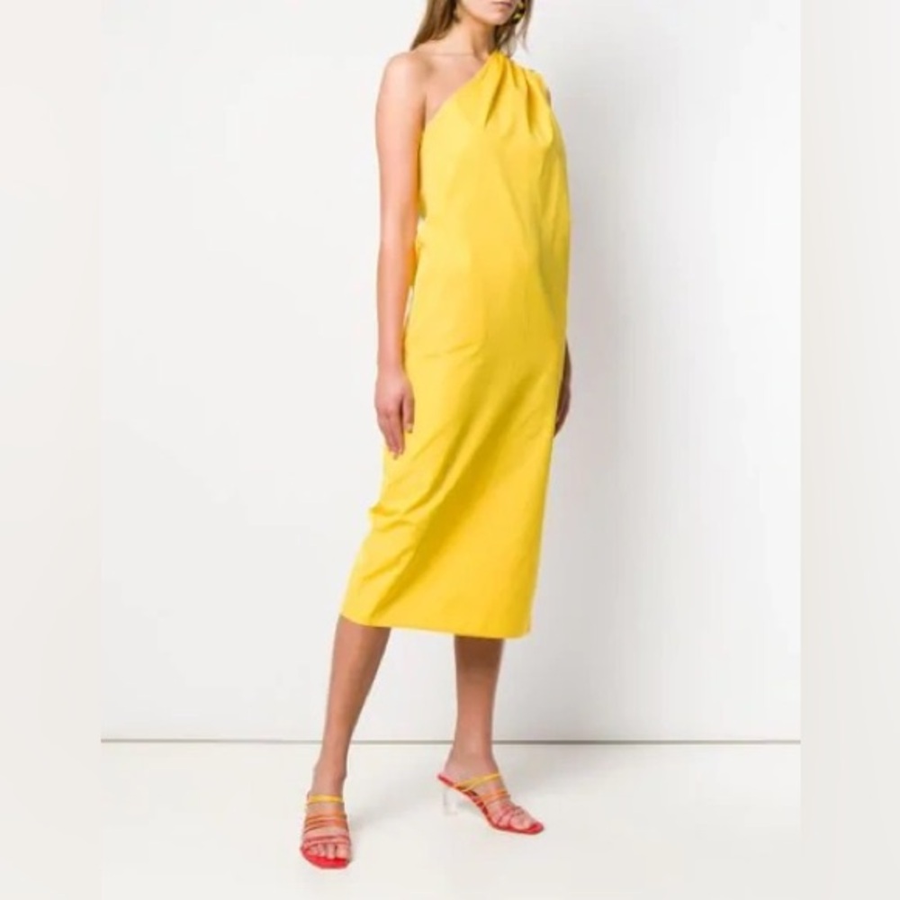 MAX MARA Yellow One Shoulder Cotton Dress